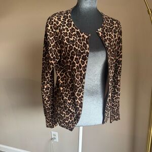 Lands' End Leopard Print Cardigan - 100% Supima Cotton - Size S (6-8)